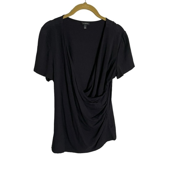 Talbots Black Draped Neckline Minimalistic Staple Black Blouse Medium - Picture 1 of 4